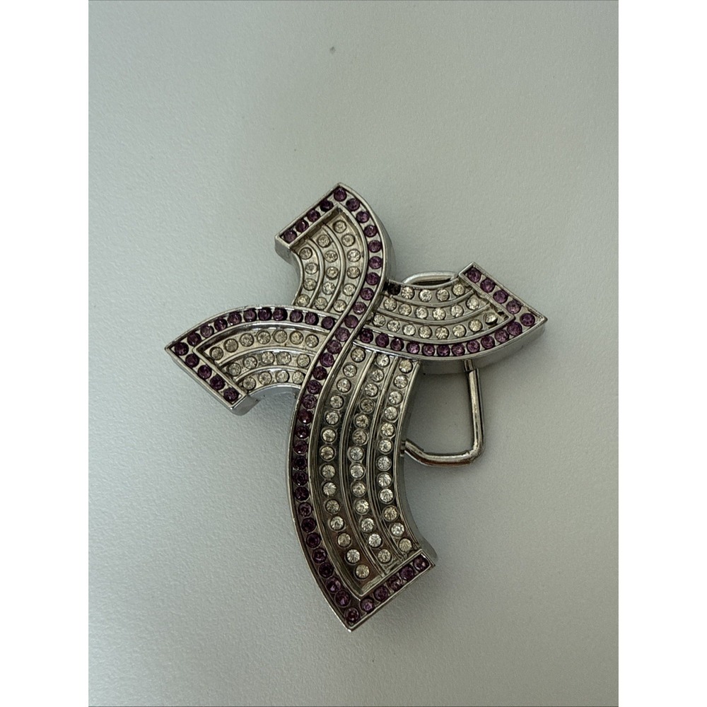 Rhinestone Curly cross belt buckle pink and clear crystals